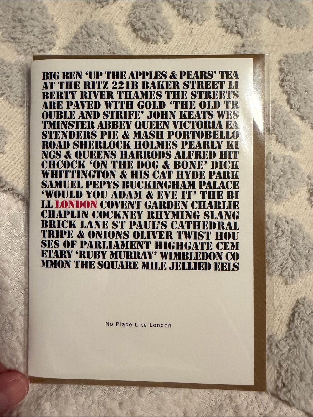 No Place Like London Typography Greeting Card - Black & Red Text